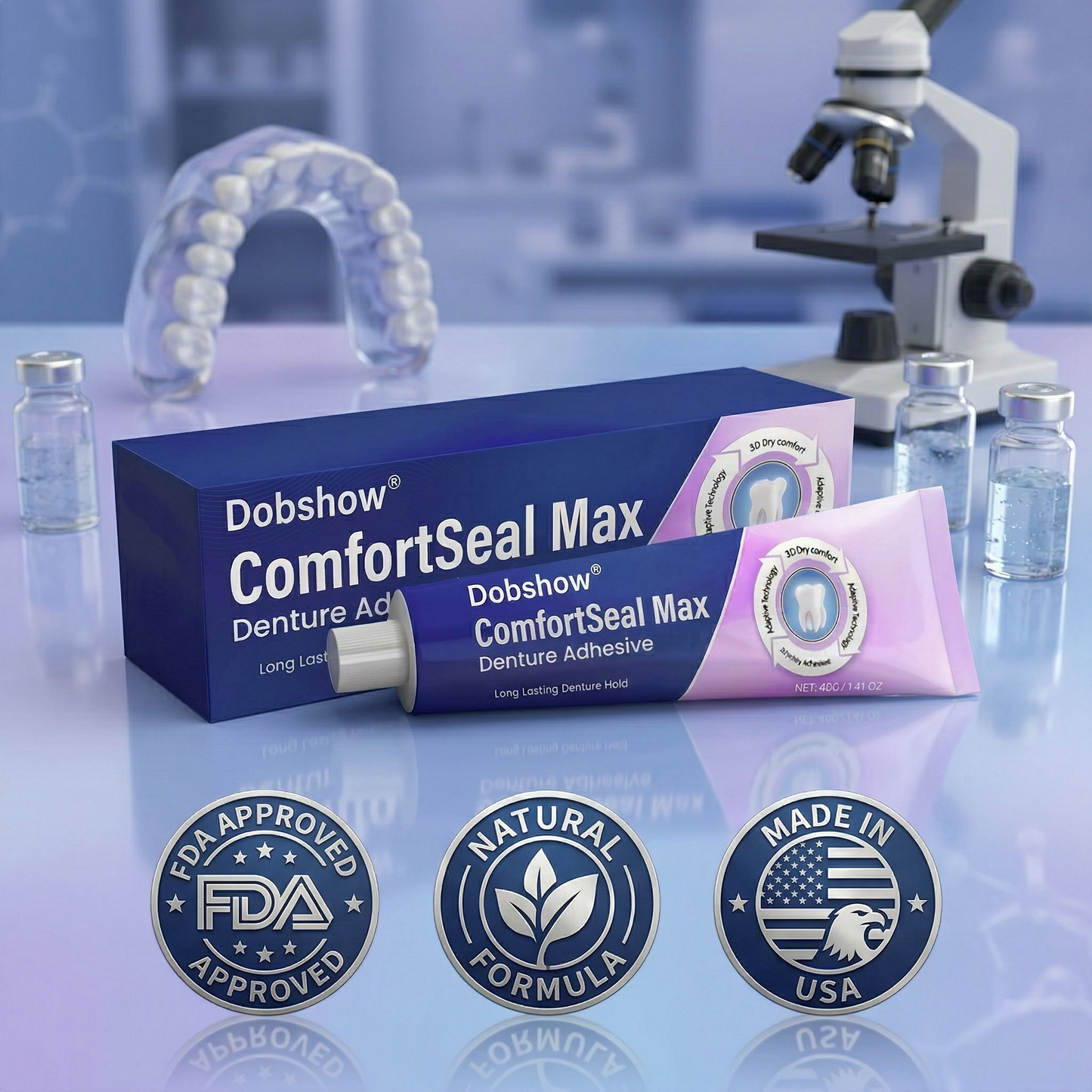 🔥Dobshow® ComfortSeal Max Denture Adhesive—🦷96-hour long-lasting, heat adaptive technology