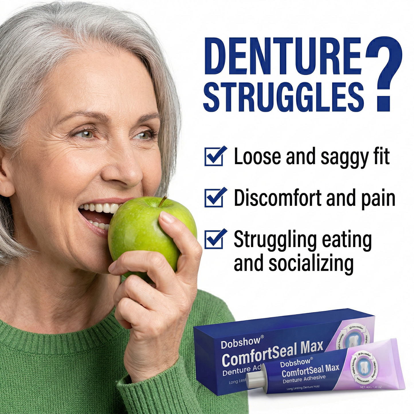 🔥Dobshow® ComfortSeal Max Denture Adhesive—🦷96-hour long-lasting, heat adaptive technology