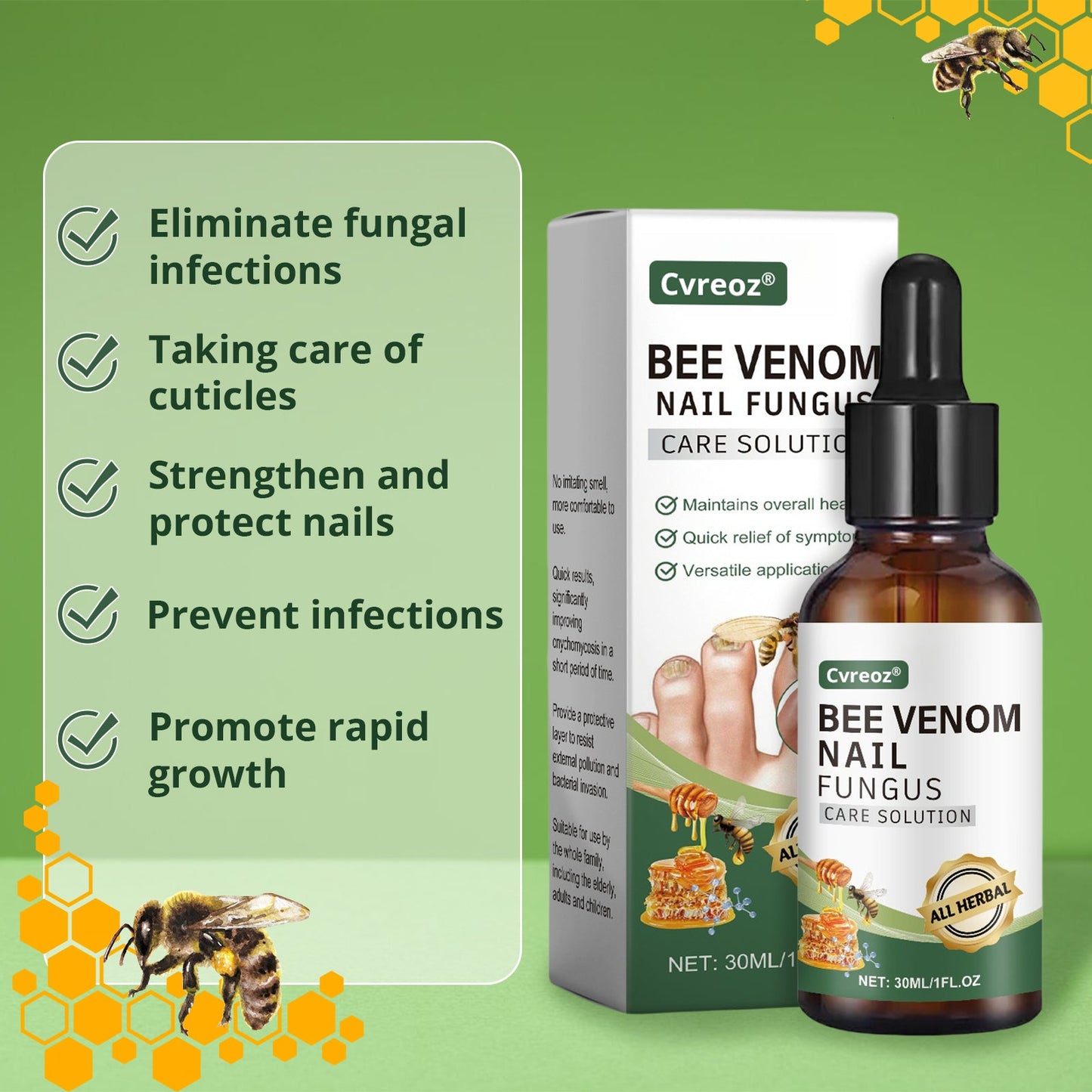 Cvreoz® Bee Venom Nail fungus care solution ：Natural Formula for Toenail & Fingernail Care