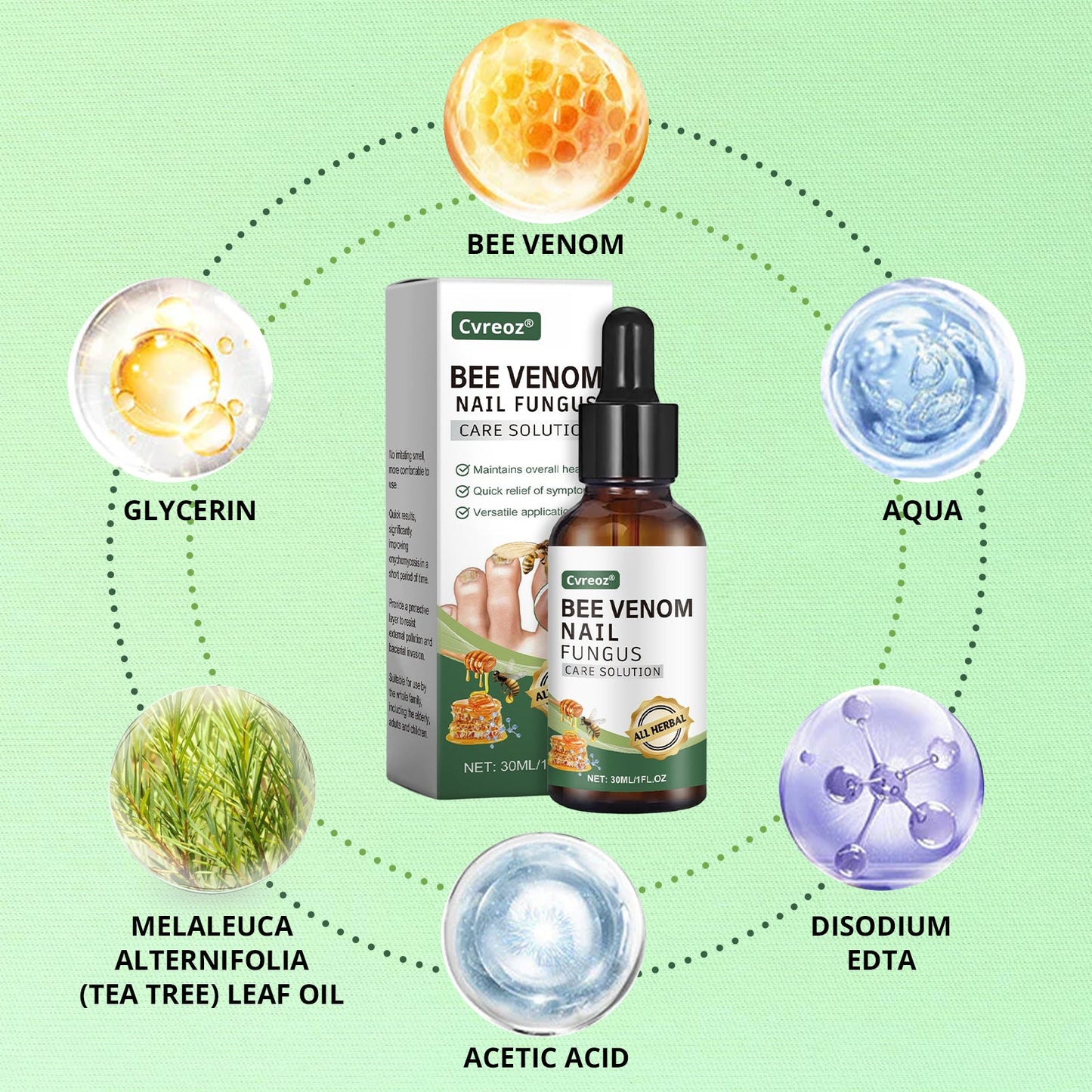 Cvreoz® Bee Venom Nail fungus care solution ：Natural Formula for Toenail & Fingernail Care