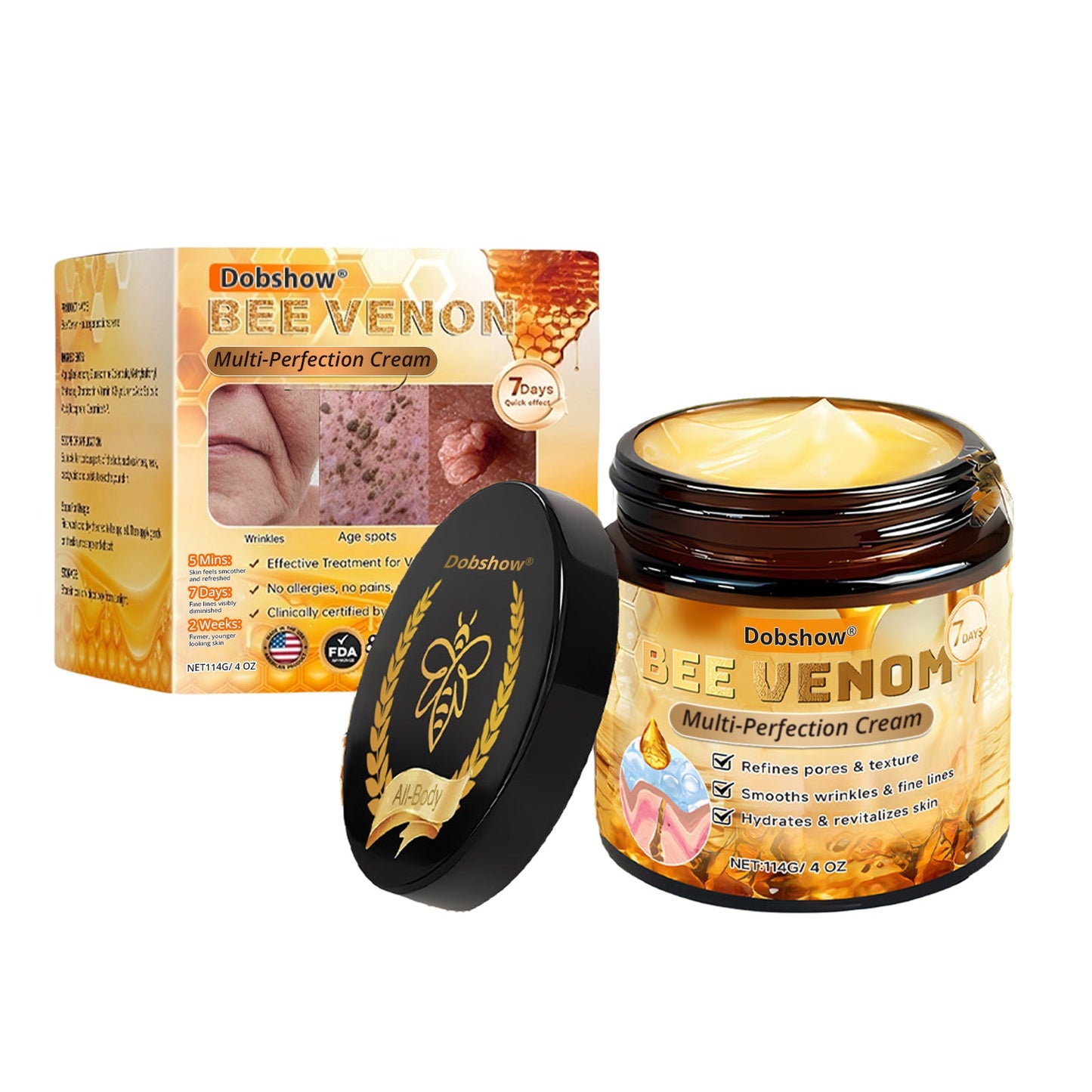 Dobshow® Diamond Bee Venom Multi-Perfection Cream - Dermatologically tested and recommended by dermatologists. Effective help for stubborn warts, skin lumps, lesions, infections and scars. (Extra large Size 50g > 114g)