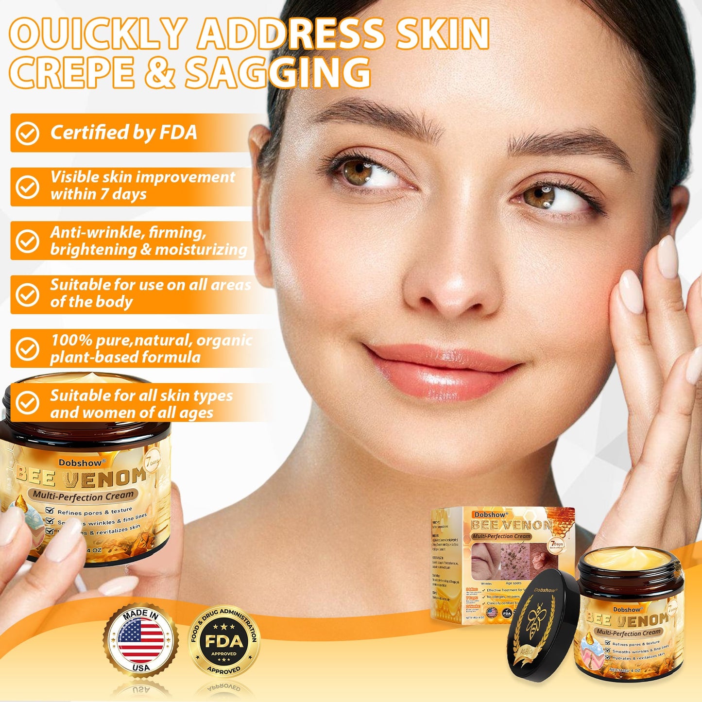 Dobshow® Diamond Bee Venom Multi-Perfection Cream - Dermatologically tested and recommended by dermatologists. Effective help for stubborn warts, skin lumps, lesions, infections and scars. (Extra large Size 50g > 114g)