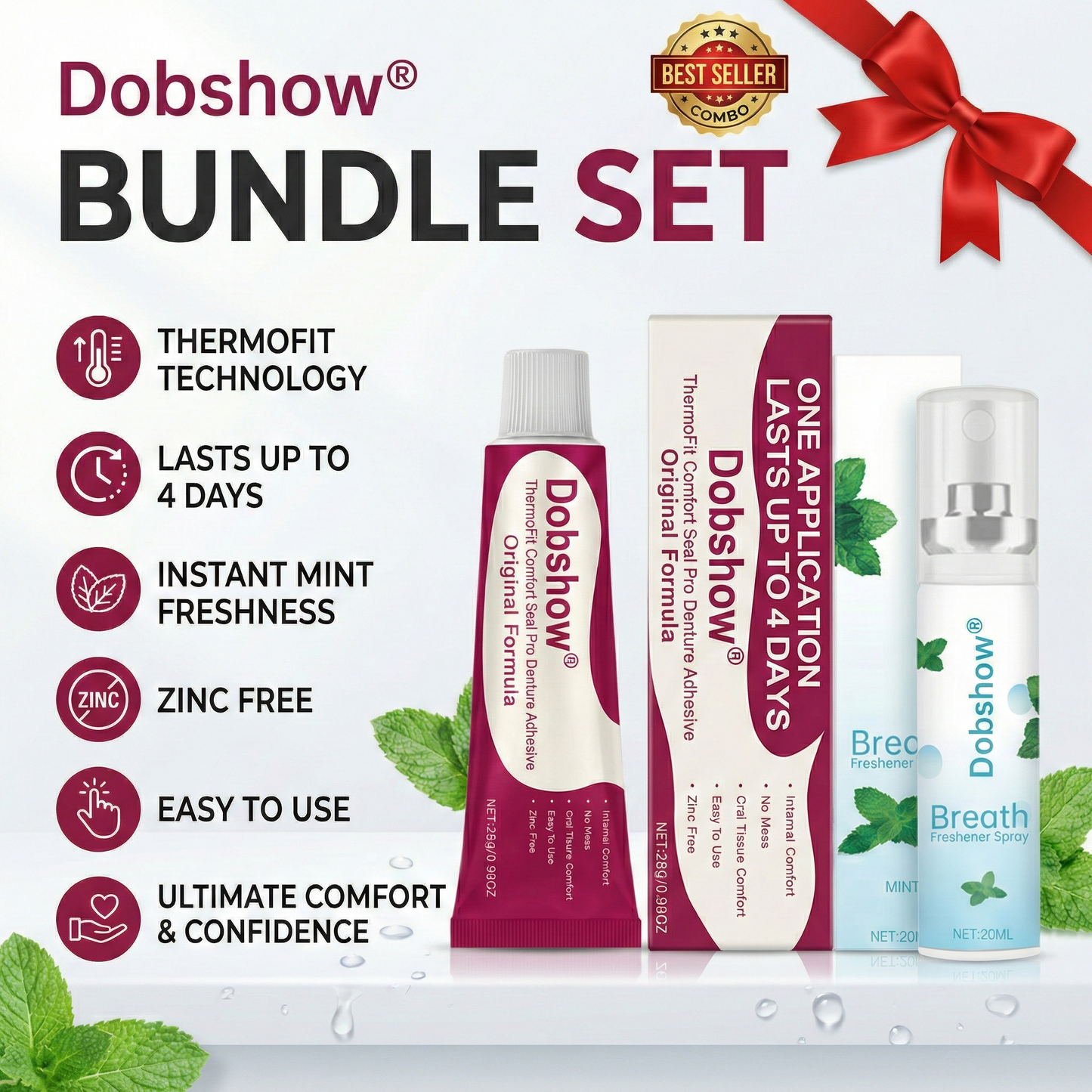 🔥LIMITED SPECIAL OFFER🔥Dobshow® ThermoFit Comfort Seal Pro Denture Adhesive🔥 FDA Certified (Clinically Proven 96-Hour Lock Hold for Secure, Comfortable & Zinc-Free Denture Fit 🦷)